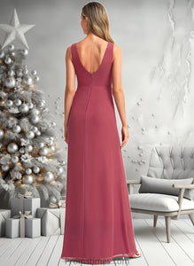 Kylie A-line V-Neck Floor-Length Chiffon Bridesmaid Dress XXBP0025753