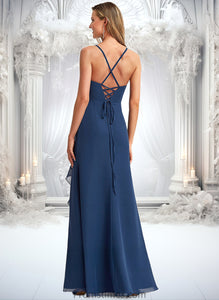 Crystal A-line Square Floor-Length Chiffon Bridesmaid Dress With Ruffle XXBP0025732