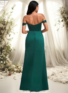 Amirah A-line Off the Shoulder Floor-Length Satin Bridesmaid Dress XXBP0025743