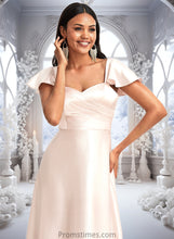 Load image into Gallery viewer, Norah A-line V-Neck Floor-Length Stretch Satin Bridesmaid Dress With Bow XXBP0025759