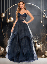 Load image into Gallery viewer, Melanie Ball-Gown/Princess V-Neck Floor-Length Tulle Prom Dresses XXBP0025863