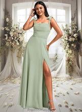 Load image into Gallery viewer, Valery A-line Cowl Floor-Length Chiffon Bridesmaid Dress With Bow XXBP0025738