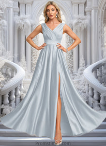 Kristina A-line V-Neck Floor-Length Satin Prom Dresses XXBP0025877