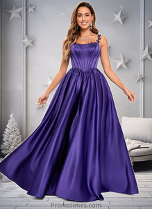 Tamia Ball-Gown/Princess Scoop Floor-Length Satin Prom Dresses With Appliques Lace Beading XXBP0025865