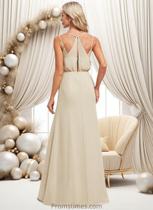 Leilani A-line V-Neck Floor-Length Chiffon Bridesmaid Dress XXBP0025790