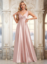 Load image into Gallery viewer, Viv A-line V-Neck Floor-Length Stretch Satin Bridesmaid Dress XXBP0025779