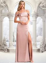 Load image into Gallery viewer, Isabela A-line Cold Shoulder Floor-Length Stretch Satin Bridesmaid Dress XXBP0025747