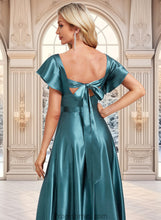 Load image into Gallery viewer, Fiona A-line V-Neck Floor-Length Stretch Satin Bridesmaid Dress With Ruffle XXBP0025780