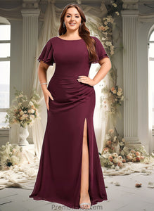 Elaine A-line Boat Neck Floor-Length Chiffon Bridesmaid Dress With Ruffle XXBP0025827