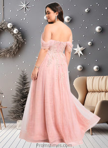 Jayleen A-line Sweetheart Off the Shoulder Floor-Length Tulle Floral Lace Prom Dresses With Appliques Lace XXBP0025870