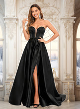 Load image into Gallery viewer, Gracelyn A-line V-Neck Sweep Train Satin Prom Dresses XXBP0025842