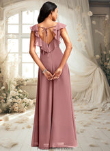 Load image into Gallery viewer, Ryan A-line V-Neck Floor-Length Chiffon Bridesmaid Dress With Ruffle XXBP0025751