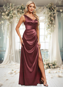 Yesenia A-line Asymmetrical Floor-Length Stretch Satin Bridesmaid Dress XXBP0025828