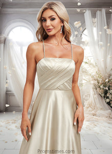 Lizbeth A-line Square Floor-Length Satin Bridesmaid Dress XXBP0025789