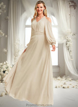 Load image into Gallery viewer, Paisley A-line Cold Shoulder Floor-Length Chiffon Bridesmaid Dress XXBP0025760