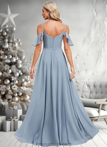 Arielle A-line Cold Shoulder Floor-Length Chiffon Bridesmaid Dress With Ruffle XXBP0025797