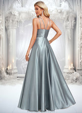 Load image into Gallery viewer, Catherine A-line Halter Floor-Length Stretch Satin Bridesmaid Dress XXBP0025783