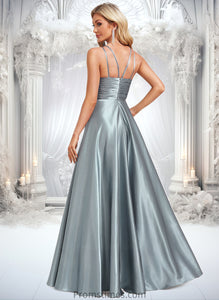 Catherine A-line Halter Floor-Length Stretch Satin Bridesmaid Dress XXBP0025783