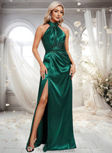 Load image into Gallery viewer, Madilyn A-line Halter Floor-Length Stretch Satin Bridesmaid Dress With Ruffle XXBP0025817