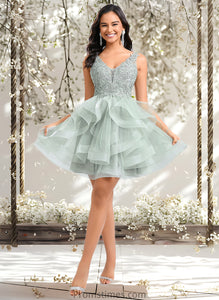 Madison Ball-Gown/Princess V-Neck Short Tulle Lace Homecoming Dress XXBP0025671