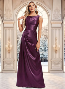 Gwendolyn A-line Scoop Floor-Length Stretch Satin Bridesmaid Dress XXBP0025829