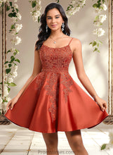 Load image into Gallery viewer, Rebekah A-line Scoop Short Satin Lace Homecoming Dress With Sequins XXBP0025683