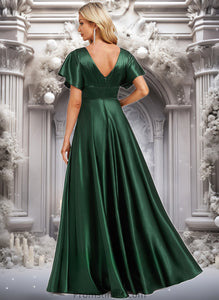 Yaretzi A-line V-Neck Floor-Length Stretch Satin Bridesmaid Dress XXBP0025782