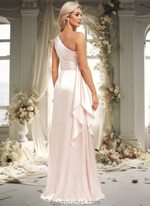 Patricia A-line One Shoulder Floor-Length Stretch Satin Bridesmaid Dress With Ruffle XXBP0025818