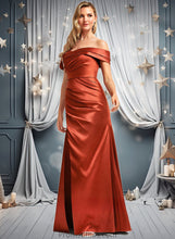 Load image into Gallery viewer, Nicola A-line Off the Shoulder Floor-Length Stretch Satin Bridesmaid Dress XXBP0025757