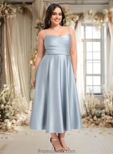 Load image into Gallery viewer, Gwendoline A-line V-Neck Tea-Length Satin Bridesmaid Dress XXBP0025794