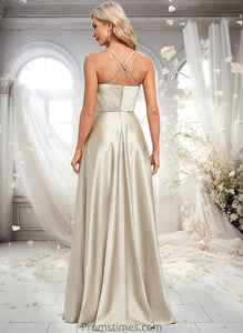 Lizbeth A-line Square Floor-Length Satin Bridesmaid Dress XXBP0025789