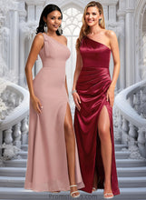 Load image into Gallery viewer, Dylan A-line One Shoulder Floor-Length Stretch Satin Bridesmaid Dress With Bow XXBP0025758