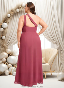 Neveah A-line One Shoulder Floor-Length Chiffon Bridesmaid Dress With Ruffle XXBP0025824