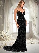 Load image into Gallery viewer, Alma Trumpet/Mermaid V-Neck Sweep Train Sequin Prom Dresses XXBP0025850