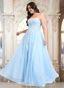 Kenna Ball-Gown/Princess Straight Sweep Train Tulle Prom Dresses With Sequins Appliques Lace XXBP0025864