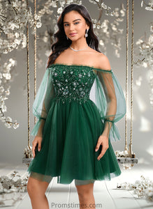 Anastasia A-line Off the Shoulder Short Tulle Homecoming Dress With Sequins Appliques Lace XXBP0025663