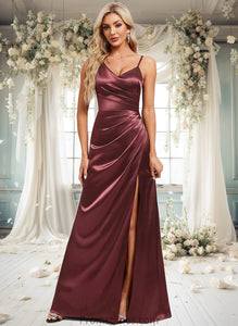 Yesenia A-line Asymmetrical Floor-Length Stretch Satin Bridesmaid Dress XXBP0025828