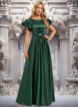 Load image into Gallery viewer, Maisie A-line Scoop Floor-Length Stretch Satin Bridesmaid Dress With Ruffle XXBP0025770