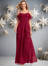 Load image into Gallery viewer, Anabel A-line Cold Shoulder Floor-Length Chiffon Bridesmaid Dress With Ruffle XXBP0025755