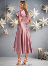 Load image into Gallery viewer, Tricia A-line V-Neck Asymmetrical Stretch Satin Bridesmaid Dress XXBP0025752