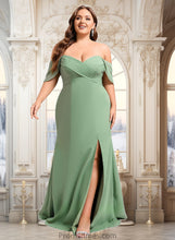 Load image into Gallery viewer, Kaliyah Trumpet/Mermaid Off the Shoulder V-Neck Floor-Length Chiffon Bridesmaid Dress XXBP0025810