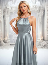 Load image into Gallery viewer, Catherine A-line Halter Floor-Length Stretch Satin Bridesmaid Dress XXBP0025783