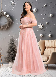 Mariah A-line Sweetheart Off the Shoulder Floor-Length Tulle Floral Lace Prom Dresses With Appliques Lace XXBP0025870