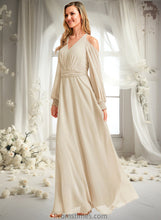 Load image into Gallery viewer, Paisley A-line Cold Shoulder Floor-Length Chiffon Bridesmaid Dress XXBP0025760