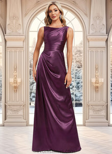 Gwendolyn A-line Scoop Floor-Length Stretch Satin Bridesmaid Dress XXBP0025829