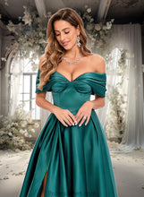 Load image into Gallery viewer, Jessie A-line Off the Shoulder Floor-Length Satin Prom Dresses With Pleated XXBP0025851