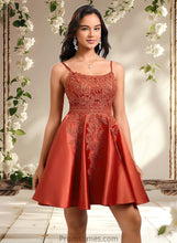 Load image into Gallery viewer, Rebekah A-line Scoop Short Satin Lace Homecoming Dress With Sequins XXBP0025683