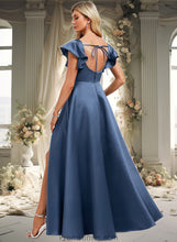 Load image into Gallery viewer, Isabella A-line Square Floor-Length Satin Bridesmaid Dress With Ruffle XXBP0025774