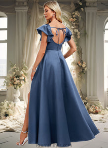 Isabella A-line Square Floor-Length Satin Bridesmaid Dress With Ruffle XXBP0025774