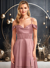 Load image into Gallery viewer, Zara A-line Cold Shoulder Floor-Length Satin Bridesmaid Dress XXBP0025750